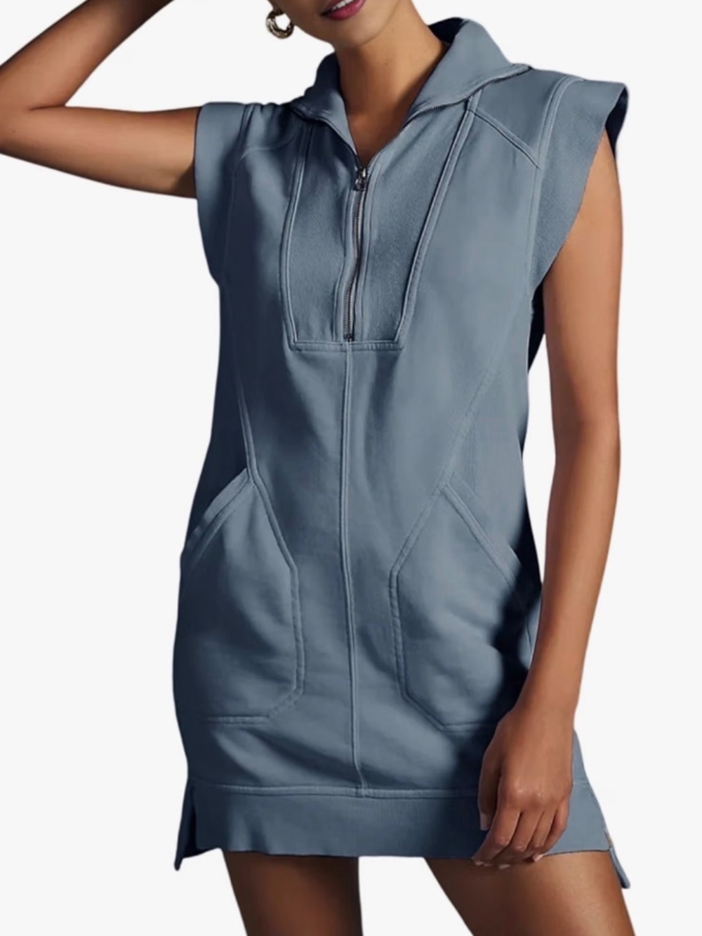 Dusty Blue Athletic Style Zip Front Dress
